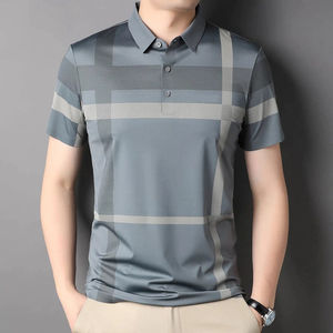 2025 Wholesale breathable Summer Short Sleeve <b>Mens</b> Polo Shirts Luxury Loose Wide Striped Business Casual Thin Male <b>Tops</b> - Product Image 2