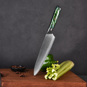 ชุดมีดทำครัวสำหรับเชฟมืออาชีพใบมีดเหล็กดามัสกัสสีเขียวขาว - Product Image 2