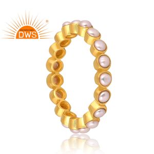 Último diseño hecho a mano 18K chapado en oro perla natural eternidad anillo Demi joyería fina para mujer regalo para ella - Product Image 4