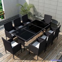 Nouvelle collection de meubles d'extérieur en rotin, ensemble de table à manger en rotin 9 pièces pour patio, hôtel et bureau à domicile, anti-UV, moderne, noir