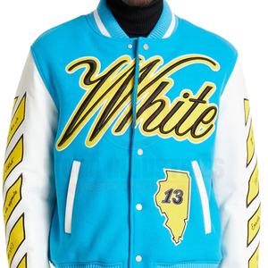 Chaqueta universitaria de cuero auténtico personalizada, chaqueta universitaria con logotipo bordado de tela de lana estilo callejero para invierno y primavera - Product Image 5