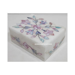 Marbre blanc nacre incrustation boîte à bijoux forme rectangulaire fleur Design mélange couleur utilisée à des fins commerciales pour les cadeaux - Product Image 2