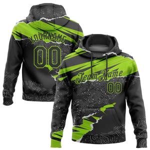 Directo industria venta al por mayor 3D bordado personalizado cosido negro neón verde 3D papel rasgado estilo deportes pulóver Sudadera con capucha - Product Image 1