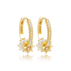 Boucles d'oreilles créoles rondes avec breloque, pierre en zircon CZ, 2026, vente en gros, bijoux faits main turcs en argent sterling 925 - Product Image 1