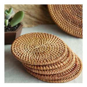 Sous-verres ronds en rotin à fleurs faits à la main tapis de tasse en osier écologique avec support ensemble décor à la maison fabriqués au Vietnam - Product Image 5