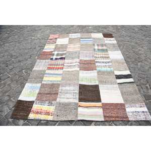 Rustic Brown Vintage Turkish <b>Rug</b> Classic Large Area 5.5 X 7.4 ft Wool <b>Seagrass</b> Rectangular Patchwork Latex for Hallway Room <b>Rug</b> - Product Image 1