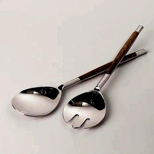 Stainless Steel Silver Polished <b>Salad</b> <b>Server</b> with Unique <b>Wood</b> Handle Tableware Set Royal Dining <b>Salad</b> <b>Server</b> Set - Product Image 2