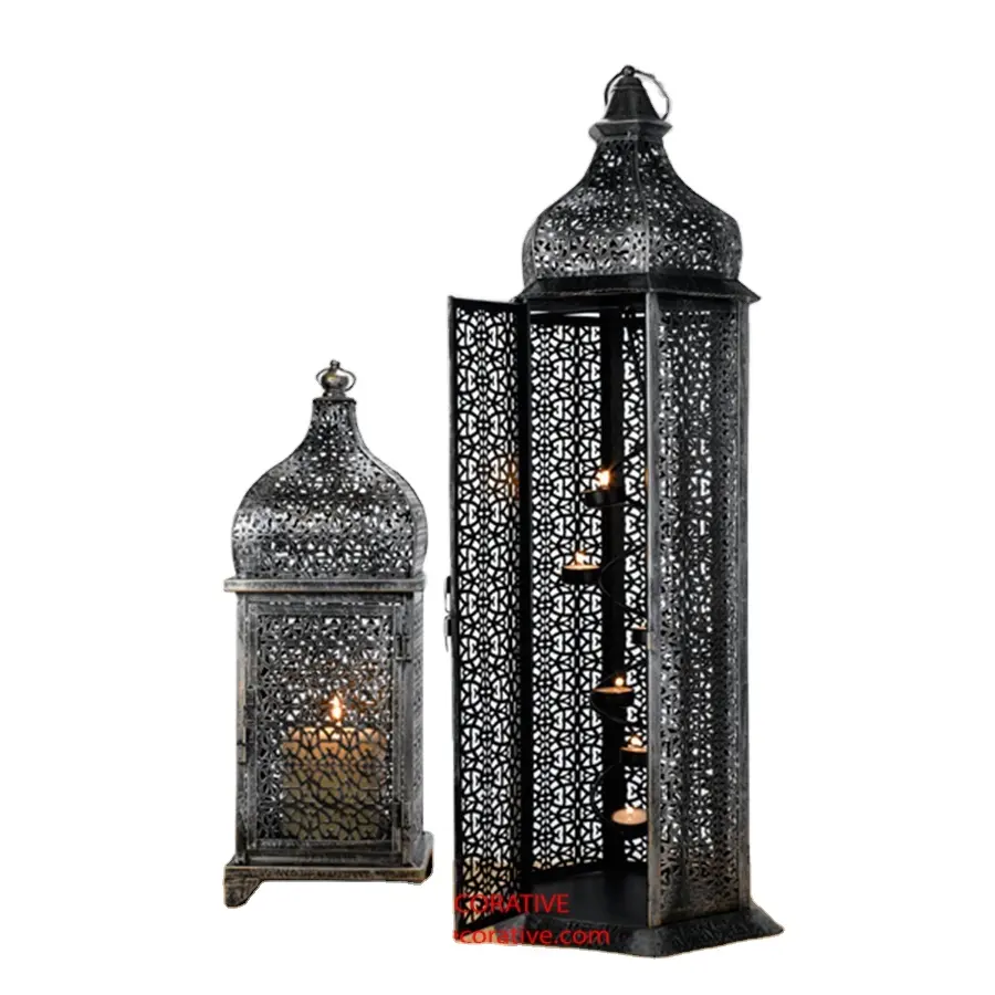 Linternas de vela de Metal de tamaño medio para decoración de boda, accesorio Vintage, marroquí
