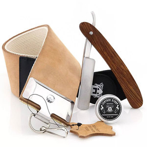Kit de rasoir à gorge en acier inoxydable de qualité supérieure, cuir à aiguiser, pâte à raser, rasoir de sécurité à double tranchant professionnel pour barbier et salon - Product Image 6