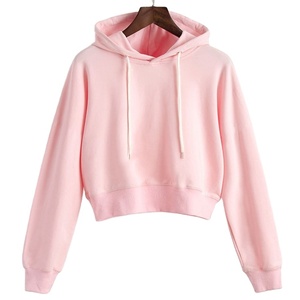 Custom Women's <b>Crop</b> <b>Top</b> Hoodie 100% Cotton Solid Casual Oversize Cropped Pullover Sweatshirt - Product Image 1