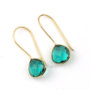 Boucles d'oreilles pendantes en argent sterling 925 pour femmes, saphir vert turquoise hydro 12 mm, coupe en forme de cœur, or rhodié 18 carats, best-seller - Product Image 5