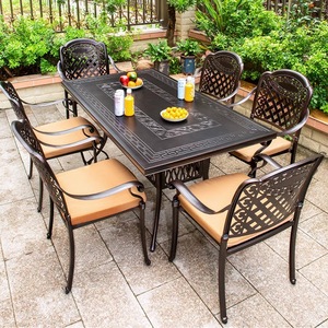 Juego de Mesa de Comedor para Exteriores de Acero Inoxidable de Lujo, Muebles de Patio para Villa Premium con Parrilla Integrada - Product Image 1