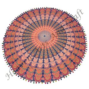 Tapisseries imprimées en coton faites à la main, vente chaude, housse de coussin, coussin bohème, jeté de canapé mandala, tissu imprimé mandala, rond, plage - Product Image 6