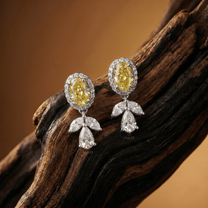 Pendientes de Diamante Cultivado en Laboratorio, Amarillo, Ovalados, con Halo, en Oro Blanco, Diseño Floral, Joyería Fina de Lujo para Novia, Regalo para Mujer - Product Image 1