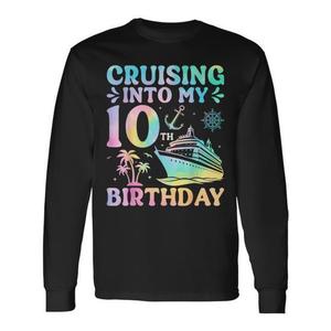 T-shirt a maniche lunghe 'Cruising Into My 10th Birthday' per compleanno, crociere, vacanze, polo promozionale - Product Image 1