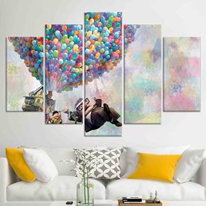 Elegante impresión en lienzo de globo aerostático colorido con diseño de arcoíris, regalo perfecto para ella, JUEGO DE 5 LIEÑOS VARIADOS - Product Image 1