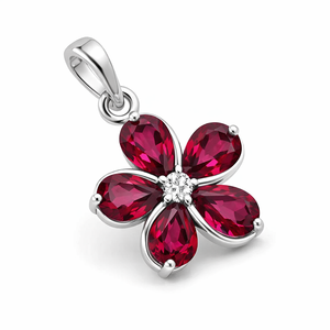 Colgante de flor de granate 100% natural, chapado en rodio, plata de ley, minimalista, con gema roja fina, dijes de colgante de piedra natural. - Product Image 3