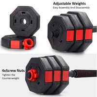Ensemble d'haltères réglables en ciment 2-en-1 de 10 à 50 kg, haltères hexagonaux anti-roulement avec barre de connexion pour la maison et la salle de sport
