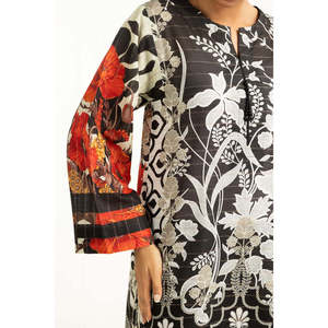 Ensemble décontracté 3 pièces en tissu Khaddar à rayures Mehsuri imprimé IUSTKSD-1247 - Product Image 1