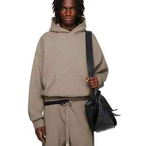 Sweat à capuche en coton épais pour hommes, couleur unie, pull-over doublé, logo personnalisé, Streetwear d'automne, vente en gros, technique de teinture unie - Product Image 5