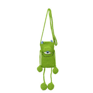 Crochet Summer Personalized Big-eyed Crossbody <b>Medium</b> Cotton Fabric Layered Zipper Handmade Woven <b>Bag</b> New Model Phone <b>Bag</b> - Product Image 5