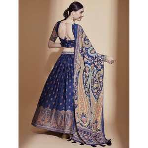 Lehenga Choli Chinon Azul con Estampado Digital y Dupatta, Elegantes Vestidos de Noche - Product Image 5