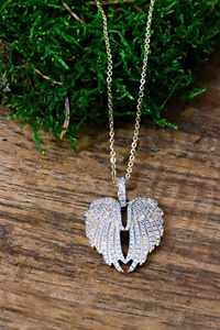 Pendentif Charme Ailes d'Ange en Argent Sterling 925 avec Moissanite, Plaqué Rhodium et Or 14K, Style Vintage, Cadeau de Fiançailles - Product Image 5