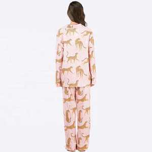Custom <b>Women</b> Loungewear Sleepwear <b>Pajamas</b> Pants Set Spring Autumn Leopard Printed Shirt <b>Pajama</b> Set - Product Image 2