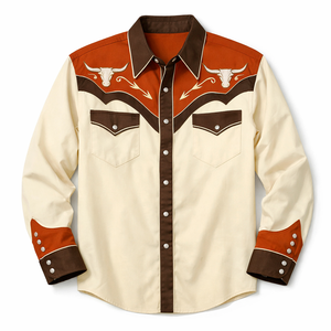 Camisa Vaquera Occidental Unisex Personalizada OEM, Corte Ajustado, Estilo Vintage, con Ribete en Contraste y Patrón Floral, Manga Larga, Bordada, Estilo Rodeo - Product Image 1