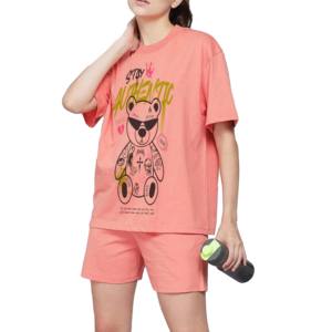 <b>Women</b> Winter Solid Sportswear <b>Short</b> Sleeve Oversized T-Shirt and <b>Biker</b> <b>Shorts</b> Two Piece Set 100% Cotton - Product Image 5