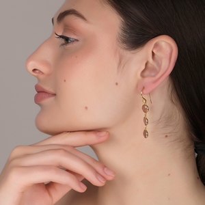 Dua ต่างหูทองเหลืองชุบทอง18K ลายมูนสโตนสำหรับผู้หญิงทำด้วยมือไม่เป็นรูปร่างต่างหูแบบอินเดีย - Product Image 6