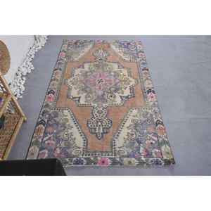 พรมตุรกีวินเทจ4x7ft สีเบจสีฟ้าแบนสานเย็บปะติดปะต่อกันผ้าขนสัตว์ที่มีน้ำยางสำรองสำหรับตกแต่งห้องนั่งเล่นวัยรุ่น - Product Image 1