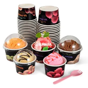Disposable Takeaway Custom Paper Ice Cream Cup With PET Lid