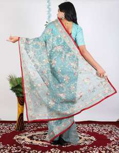 Collection de saris de créateur traditionnel indien avec travail de broderie de séquence en tissu Organza pour les femmes vêtements de fête - Product Image 4