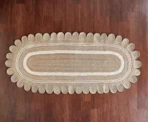 Alfombra de Yute natural estilo granja moderna con borde festoneado, tamaño personalizable y alfombra ovalada trenzada de color para hacer ejercicio - Product Image 1
