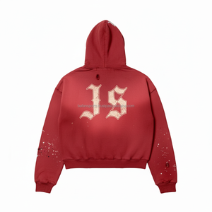 Sudadera con cremallera para mujer, ropa informal de lana de algodón pesado, estilo Vintage, Color rojo lavado, logotipo personalizado, estampado, bordado básico, sudaderas con capucha - Product Image 2