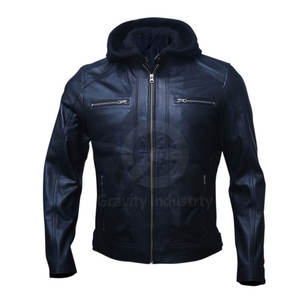 Veste en cuir de vache à capuche de haute qualité avec logo personnalisé et position avant, vêtements d'hiver tendance pour hommes - Product Image 1