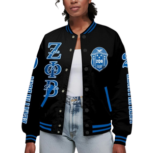 Zeta Phi Beta 1920 ZPB Greek Life Blue <b>White</b> Varsity Letterman <b>Jacket</b> Sorority Chenille Patch Founders Style Wear - Product Image 1