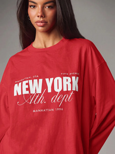 T-shirt à manches longues pour femme, décontracté, coupe oversize, avec motif graphique, style streetwear, haut tendance, fournisseur de designs personnalisés en gros - Product Image 5