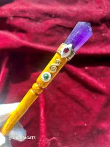 Vente chaude meilleure qualité baguette en cristal en bois fabriqué à la main avec baguette magique en pointe d'améthyste naturelle pour cadeaux artisanat et pierre sculptée - Product Image 3