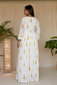 Traje Angrakha con estampado de ciprés amarillo de alta calidad, pantalones Kurti de seda con estilo indio para mujer, Salwar indio para adultos - Product Image 2