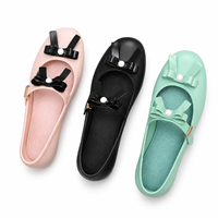 Chaussures plates Mary Jane en PVC pour femmes, bout rond, avec double nœuds et bride à boucle