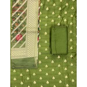 Hand Block Printed Unstitched Chanderi Silk Salwar Kameez Anarkali Pakistani Suit Featuring Hand Drawn Techniques Made Lawn - Product Image 1
