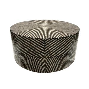 Mesa auxiliar antigua con incrustaciones de hueso, precio al por mayor, mesa de centro central redonda geométrica con incrustaciones blancas, muebles de mesa auxiliar para decoración del hogar - Product Image 6