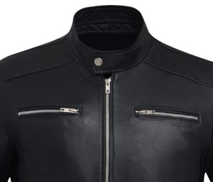 Veste en cuir d'agneau 100% authentique High Street, fourrure sherpa, coupe ajustée, respirante, doublure en satin viscose, col montant, fermeture éclair - Product Image 3