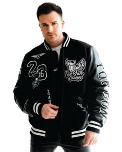 2025 Unisex Varsity Men's Letterman Baseball Black Wool Black Cow Genuine Leather Sleeves Jacket - Product Image 2