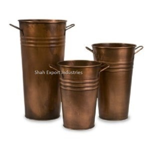 Bronze Finished Galvanized Metal Planter with Handles for Indoor & Outdoor Decorative Handmade <b>Tall</b> <b>Flower</b> Planters - Product Image 1