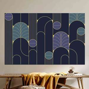 งานศิลปะติดผนังกระจกสีม่วงสมัยใหม่: ภาพพิมพ์บนผ้าใบลายเรขาคณิตนามธรรม, ผ้าใบหุ้ม - Product Image 1