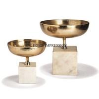 Lot de 2 bols design uniques en marbre noir et blanc poli, écologiques, plaqués or, texture martelée, vente en gros