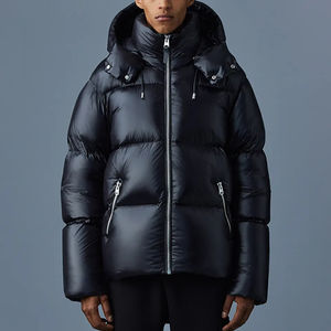 แจ็คเก็ตพัฟเฟอร์คอตั้งแบบทอสำหรับผู้ชาย ปี 2024 สั่งทำพิเศษ สีดำ ปักโลโก้ตามสั่ง ไซส์ใหญ่ อุ่น - Product Image 3